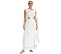 FEESHOW Costume da Donna Dea Greca Abito Olimpico Abbigliamento Antico Toga Abito Miti Venere Afrodite Costume per Carnevale Fasching Fastnacht Bianco S