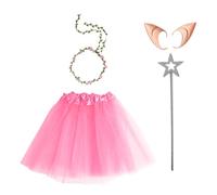 FEESHOW Costume Da Elfo Set Tutu Rock Orecchie Da Elfo Ghirlanda Di Fiori E Bacchetta Stellata Per Feste In Maschera Rosa Taglia unica