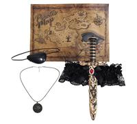 FEESHOW Costume Pirata Accessori Spada Pirata Con Punta Arco In Plastica Giocattolo Spada Con Nastri Calze 4 pezzi Taglia unica