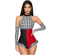 FEESHOW Donna Costume Arlecchino Cosplay Pagliaccio Set Guanti Pezzi Horror Rosso 3XL