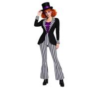 FEESHOW Donna Costume Per Halloween Tuta Circo Di Direttore Di Paillettes | Decorazione Quadretti Colletto E Maniche,Design Frac Falso,Gambe Pantaloni Ventaglio Lunghe Intere,Con Vita Alta,Giacca Corpo