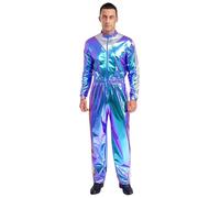 FEESHOW Donna Uomo Costumi Da Astronauta Tuta Halloween Costume Da Spazio Soldato Uniforme Body In Metallo Blu XL