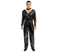 FEESHOW Donna Uomo Costumi Da Astronauta Tuta Halloween Costume Da Spazio Soldato Uniforme Body In Metallo Nero 3XL