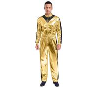 FEESHOW Donna Uomo Costumi Da Astronauta Tuta Halloween Costume Da Spazio Soldato Uniforme Body In Metallo Oro XXL