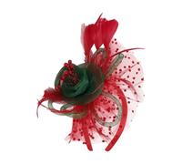 FEESHOW Fascinator Di Gala Scintillanti Cappelli A Fiore Del Kentucky Nastro Per La Testa In Rete Di Piume Ornamenti Per Il Capo Per Le Spose Per Le Donna Rosso Verde A Taglia unica