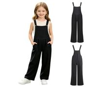 FEESHOW Salopette Da Bambina Romper Combinazione Estiva Bambine Overall Bimba Bustina In Velluto Rigato Per Ragazze Overall Corto Bambine Nero 5-6 anni