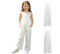FEESHOW Salopette Da Bambina Romper Combinazione Estiva Bambine Overall Bimba Bustina In Velluto Rigato Per Ragazze Overall Corto Bambine Bianco 9-10 anni