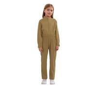 FEESHOW Unisex Tuta Da Lavoro Per Bambini Manica Lunga Tuta Idraulico Meccanico Con Fascia Elastica In Vita Monopezzo Abbigliamento Da Lavoro Cachi 15-16 anni