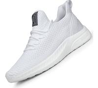 Feethit Scarpe da Corsa Antiscivolo da Uomo Antiscivolo Scarpe da Ginnastica alla Moda in Rete Traspirante Leggera, Tutto Bianco., 43 EU