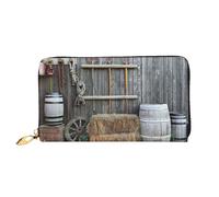 FEETOX Legno Fienile Campagna Lungo Frizione Portafoglio Borse In Pelle Frizione Portafogli In Pelle Moda Moneybag Lungo Bifold In Pelle Billfold, Nero , Taglia unica