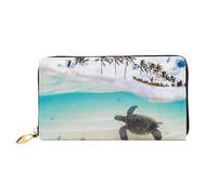 FEETOX Palme e Tartarughe Marine Lungo Pochette Portafoglio In Pelle Borse Frizione Portafogli In Pelle Moda Moneybag Lungo Bifold In Pelle Billfold, Nero , Taglia unica