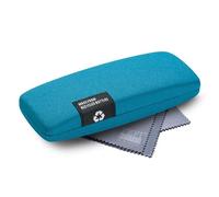 FEFI - Custodia rigida per occhiali con rivestimento in bottiglie PET riciclate - Con panno per la pulizia degli occhiali, Blu, 160/65/30 mm (L/B/H)