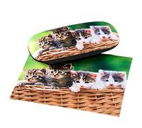 FEFI - Custodia rigida per occhiali KITTY con rivestimento in microfibra fine e panno abbinato - Simpatici gattini per tutti gli amanti dei gatti