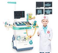 Fegalop Kit Medico Giocattolo, Costume Medico, Carrello da Dottore con Stetoscopio con Luci e Suoni, Simulazione Dottore per Bambini 3 Anni