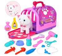 Fegalop Veterinario Kit con Gattino Peluche Interattivo, Valigetta Gioco di Ruolo Giocattolo Elettronico Robot, per Ragazzi e Bambini 2 3 4 Anni