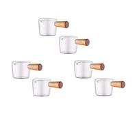 Fegtrty 6PCS Cremiera in vetro trasparente con manico in legno, mini brocca per latte e caffè, 50 ml