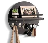 Fegtrtyoa Appendichiavi in Legno con Ripiano - Portachiave per Montaggio A Parete - Ganci e Organizer - per Decorazioni da Parete e per La Casa, Nero