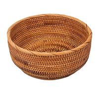 Fegtrtyoa Cesto di Frutta Rotondo nel Rattan Naturale Vimini da Tavolo per Pane Vassoio da Portata per Tessere Ciotole per Alimenti (Grande, 1 Pezzo)