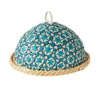 Fegtrtyoa Piatto di Frutta In Rattan Intrecciato A Mano, A Prova di Insetti, Cestino per Pane con Coperchio Rotondo, Copertura per Tavolo da Pranzo, Contenitore per Avanzi di Frutta e, Blu.