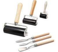Fegtrtyoa Rubber Brayer Roller Kit 6-Pack- Includes 3 Sizes Rubber Rollers& 3 Scrapers For Printmaking, Wallpaper, Ink Stamping, Glue, Oil