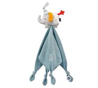 Fehn 053081 Panno per le coccole con elefante, per neonati con attacco per il ciuccio e ricamo "Glow-in-the-dark" fosforescente, per bambini da 0+ mesi, dimensioni 42 cm