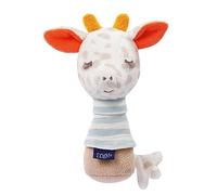 Fehn 053128 Sonaglio di peluche con giraffa, a bastoncino, giocattolo per bambini con sonaglio e ricamo "Glow-in-the-dark" fosforescente, per bambini da 0+ mesi, dimensioni 14 cm
