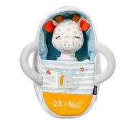 Fehn 053166 Giraffa di peluche con borsa per il trasporto, con ricamo “Glow-in-the-dark” fosforescente, per bambini da 0 mesi, dimensioni 23 cm, Giraffa con borsa