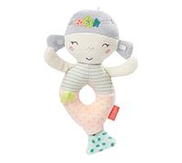 Fehn 054231 Anello di presa in peluche con sirena, giocattolo per bambini con sonaglio e ricamo “Glow-in-the-dark“ fosforescente, per bambini da 0 mesi, dimensioni 17 cm