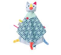 Fehn 055146 - Doudou a forma di gatto Deluxe Color Friends - Camera da gioco, aiuto per addormentarsi e panno di peluche con ciuccio per coccolare e innamorare, per neonati e bambini a partire da 0 mesi