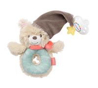 Fehn 060164 Anello di presa in peluche con orso, giocattolo per bambini con sonaglio e attacco per ciuccio, per bambini da 0+ mesi, dimensioni 13 cm