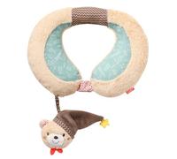 Fehn 060645 Nackenstütze Bär - Nackenkissen mit kleinem Rassel-Tier - Ergonomische Form des Nackenhörnchens stützt, entlastet und bietet sicheren Halt in Auto, Babyschale oder Kinderwagen