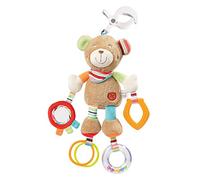 Fehn 091878 Orsetto giocattolo educativo con figure animali per l’attività motoria da appendere, con specchio e anelli da mordere, afferrare e far suonare, per neonati e bambini dalla nascita in poi