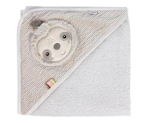 Fehn Asciugamano con cappuccio con bradipo, poncho da bagno con cappuccio in spugna e simpatico motivo a bradipo, assorbente e morbido, per neonati e bambini da 0 mesi