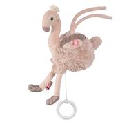 Fehn Mini carillon a forma di fenicottero, peluche e aiuto per addormentarsi, con dolce melodia 'Schlaf Kindlein Schlaf', calmante, per neonati e bambini da 0 mesi