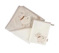 Fehn Set da bagno Pecora - Poncho da bagno con cappuccio e salvietta | Molto assorbenti e morbidissimi, salviette e asciugamani con cappuccio e motivi a forma di animaletti - a partire da 0 mesi