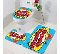 FEHWI Set di 3 tappetini da bagno antiscivolo,tappeti assorbenti,morbido,assorbe l'acqua,lavabile,Buone vibrazioni, sizione pop art con nuvoletta, lettere retrò, palloncini a,per vasca da bagno e WC