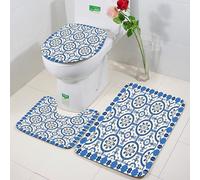 FEHWI Set di 3 tappetini da bagno antiscivolo,tappeti assorbenti,morbido,assorbe l'acqua,lavabile,Motivi a mosaico arabeschi di ispirazione marocchino-orientale-turca in desi,per vasca da bagno e WC