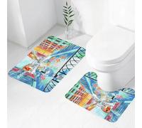 FEHWI Set Tappeti Bagno 2 Pezzi in Microfibra - Tappetino da Bagno Morbido e Antiscivolo - Durevole e Assorbente,Schizzo di paesaggio colorato di Venezia del Ponte dei Sospiri nella scena artisti