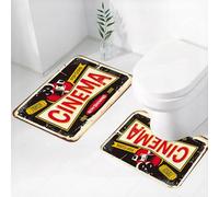FEHWI Set Tappeti Bagno 2 Pezzi in Microfibra - Tappetino da Bagno Morbido e Antiscivolo - Durevole e Assorbente,Tema del film, logo con elementi iconici del cinema, cartello nostalgico che ti dà