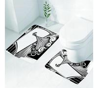 FEHWI Set Tappeti Bagno 2 Pezzi in Microfibra - Tappetino da Bagno Morbido e Antiscivolo - Durevole e Assorbente,Nave lunga nordica e vichinga che naviga su onde vorticose Arte tematica sull'espl