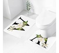 FEHWI Set Tappeti Bagno 2 Pezzi in Microfibra - Tappetino da Bagno Morbido e Antiscivolo - Durevole e Assorbente,Lettera W, sizione floreale ispirata alla con ninfee, ispirata al design floreale
