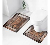 FEHWI Set Tappeti Bagno 2 Pezzi in Microfibra - Tappetino da Bagno Morbido e Antiscivolo - Durevole e Assorbente,Porta rustica dello chalet, una vecchia porta di legno con cintura e serratura in