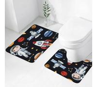 FEHWI Set Tappeti Bagno 2 Pezzi in Microfibra - Tappetino da Bagno Morbido e Antiscivolo - Durevole e Assorbente,Motivo acquerello senza soluzione di continuità. Texture cosmo con astronauti, pia