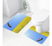 FEHWI Set Tappeti Bagno 2 Pezzi in Microfibra - Tappetino da Bagno Morbido e Antiscivolo - Durevole e Assorbente,Cicogna gialla e blu che vola da sola con un cielo limpido sopra la primavera