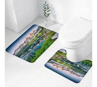FEHWI Set Tappeti Bagno 2 Pezzi in Microfibra - Tappetino da Bagno Morbido e Antiscivolo - Durevole e Assorbente,Natura, mattina estiva nebbiosa sulla catena montuosa delle Alpi austriache con il