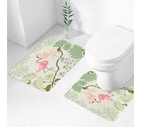 FEHWI Set Tappeti Bagno 2 Pezzi in Microfibra - Tappetino da Bagno Morbido e Antiscivolo - Durevole e Assorbente,Pavone, sfondo floreale in fiore con una coppia di fenicotteri su un ramo di un al