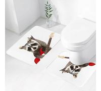 FEHWI Set Tappeti Bagno 2 Pezzi in Microfibra - Tappetino da Bagno Morbido e Antiscivolo - Durevole e Assorbente,Ritratto di un buffo procione con chitarra elettrica che mostra un gesto rock isol