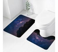 FEHWI Set Tappeti Bagno 2 Pezzi in Microfibra - Tappetino da Bagno Morbido e Antiscivolo - Durevole e Assorbente,Vista notturna della montagna naturale con lo spazio dell'universo della galassia