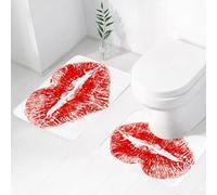 FEHWI Set Tappeti Bagno 2 Pezzi in Microfibra - Tappetino da Bagno Morbido e Antiscivolo - Durevole e Assorbente, Bacio, segno di rossetto rosso a forma di cuore, espressione di passione