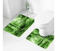 FEHWI Set Tappeti Bagno 2 Pezzi in Microfibra - Tappetino da Bagno Morbido e Antiscivolo - Durevole e Assorbente,Foresta pluviale tropicale verde, palme e piante esotiche nella giungla con tema a